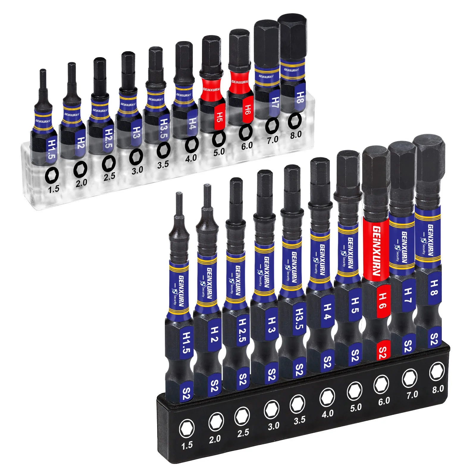 GEINXURN 1 In./2In Metric Hex Head Impact Tough Magnetic Bits Set