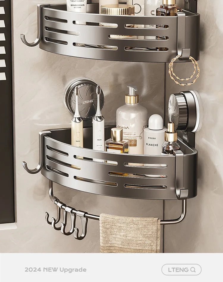 Bathroom suction cup triangular basket storage rack