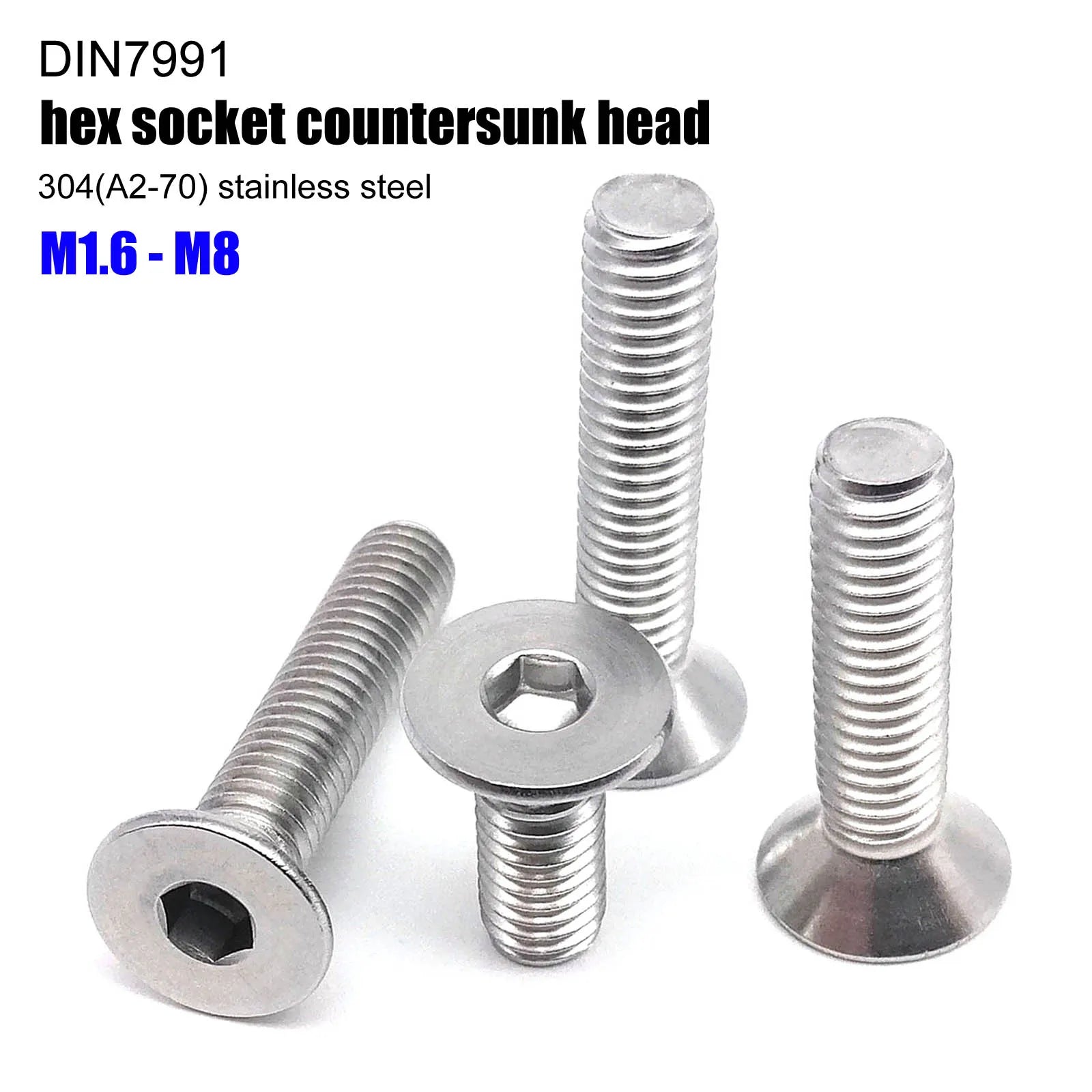 M1.6 M2 M2.5 M3 M4 M5 M6 M8 304 A2 Stainless Steel DIN7991 Hexagon ...