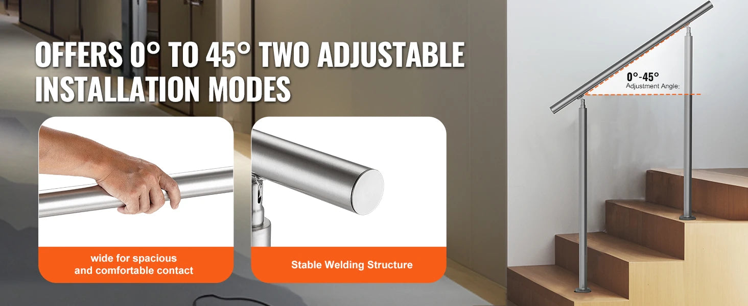 SucceBuy Handrail for Outdoor Transitional Stainless Steel Railings