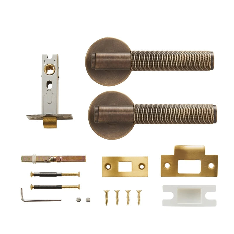 Brass Door Lever Set Knurled Privacy Passage Dummy Thumbtur