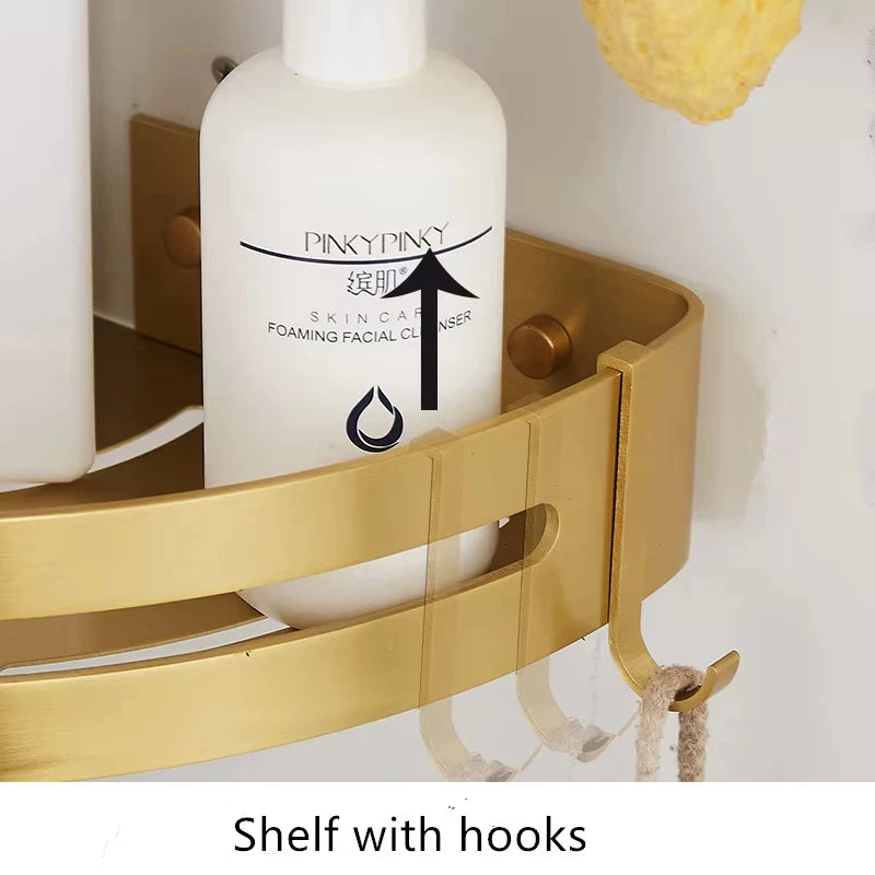 Corner Shelf Wall Mounted Bathroom Shelf Brushed Gold Aluminum Bath