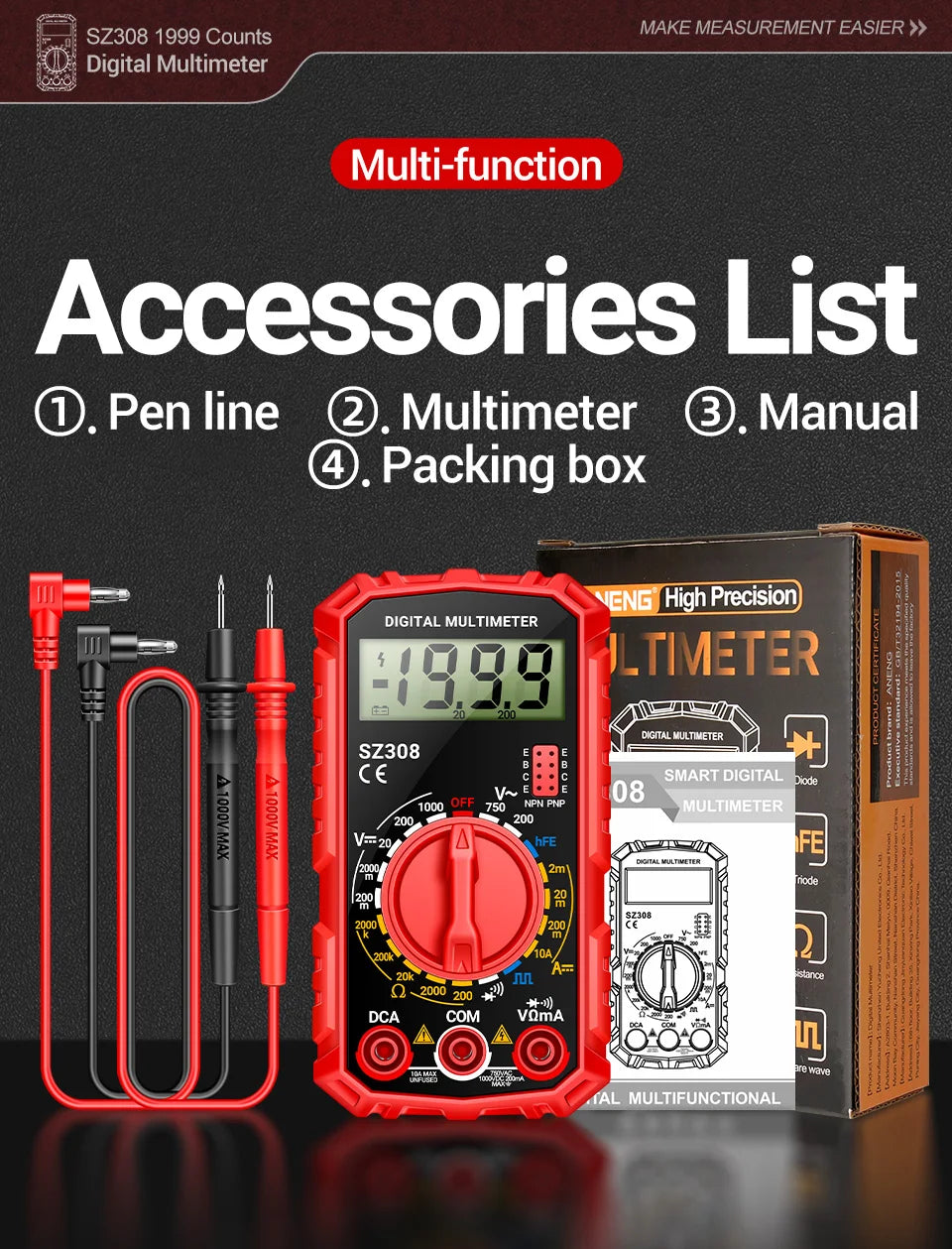 Multimeter Tester Pen Suit ANENG Multimeters 1999 Counts 24-250V