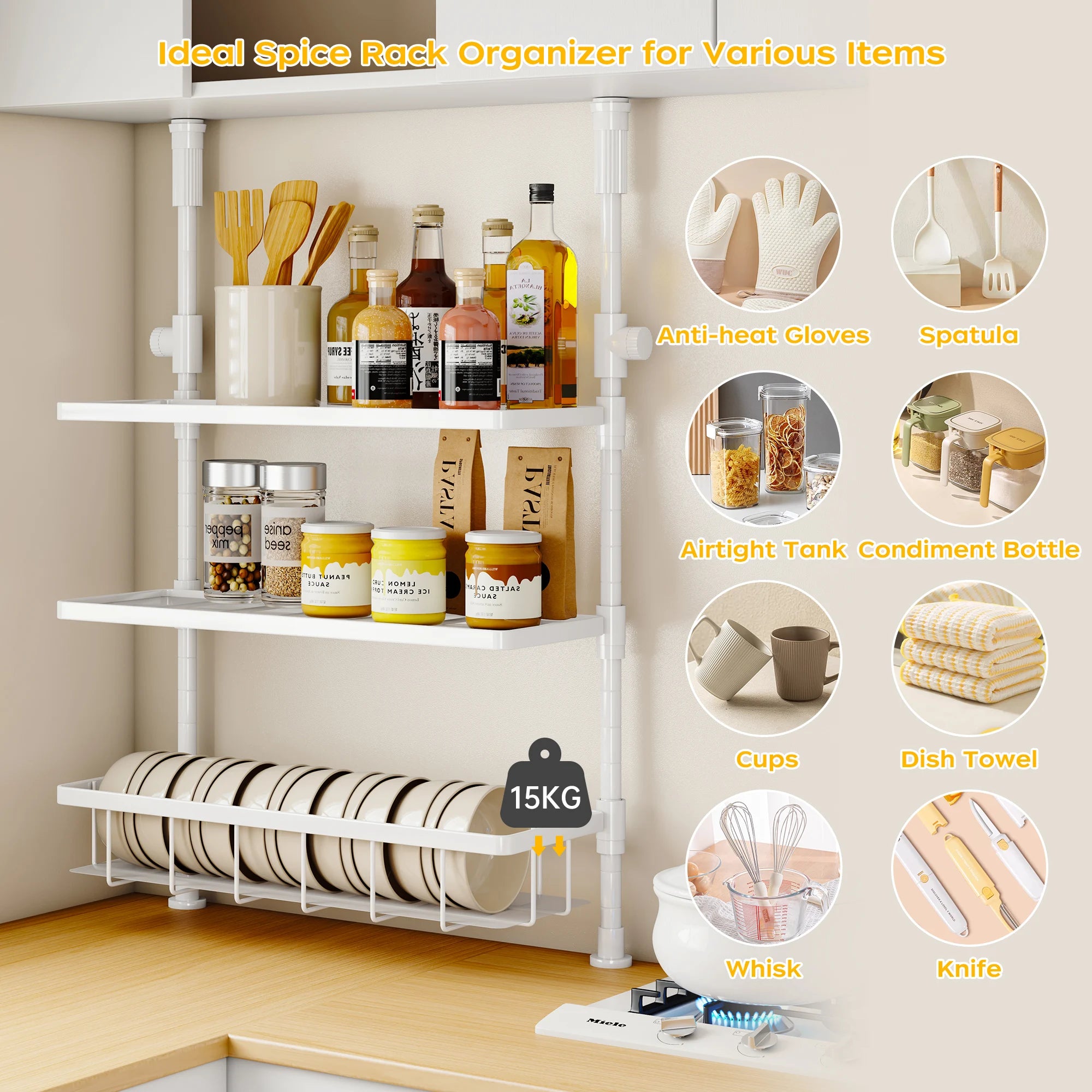 3-Tier Wall-Mounted Metal Seasoning Rack – Kitchen Countertop