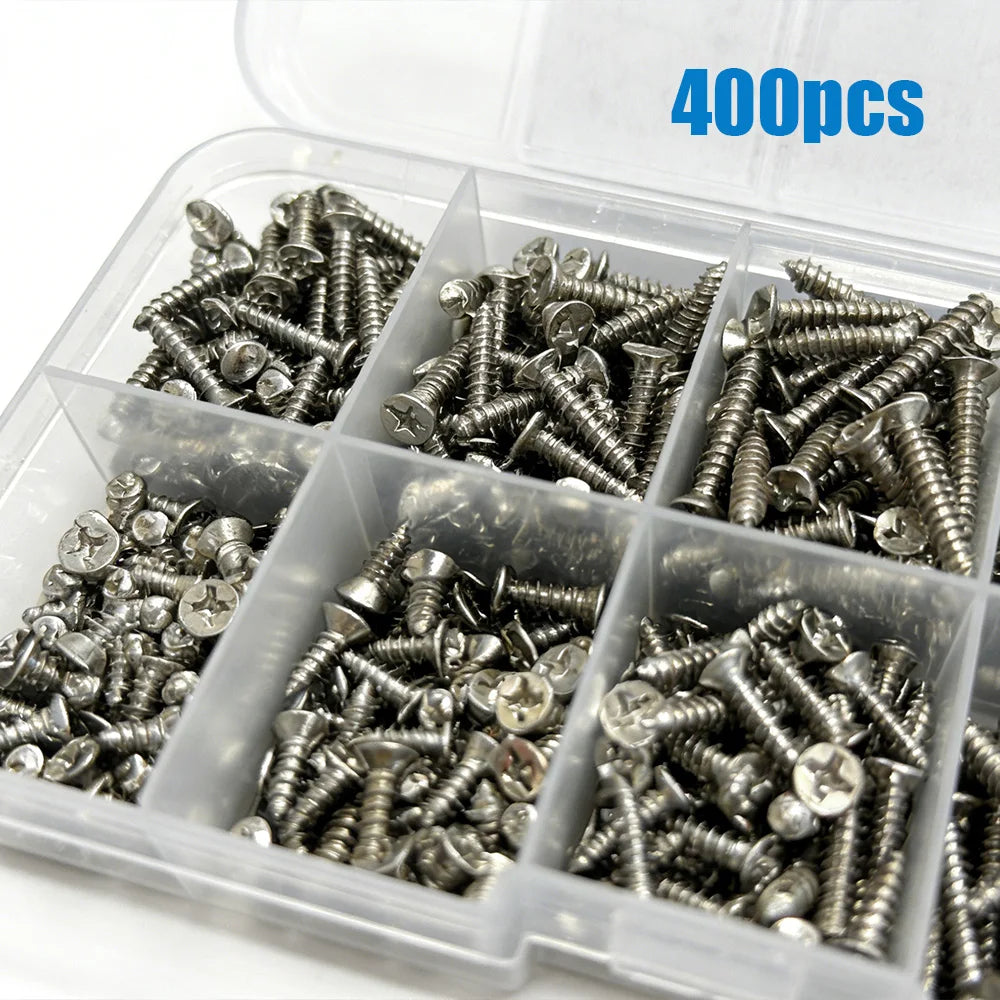 400-piece M3 stainless steel self-tapping screw set, 6mm, 8mm, 10mm