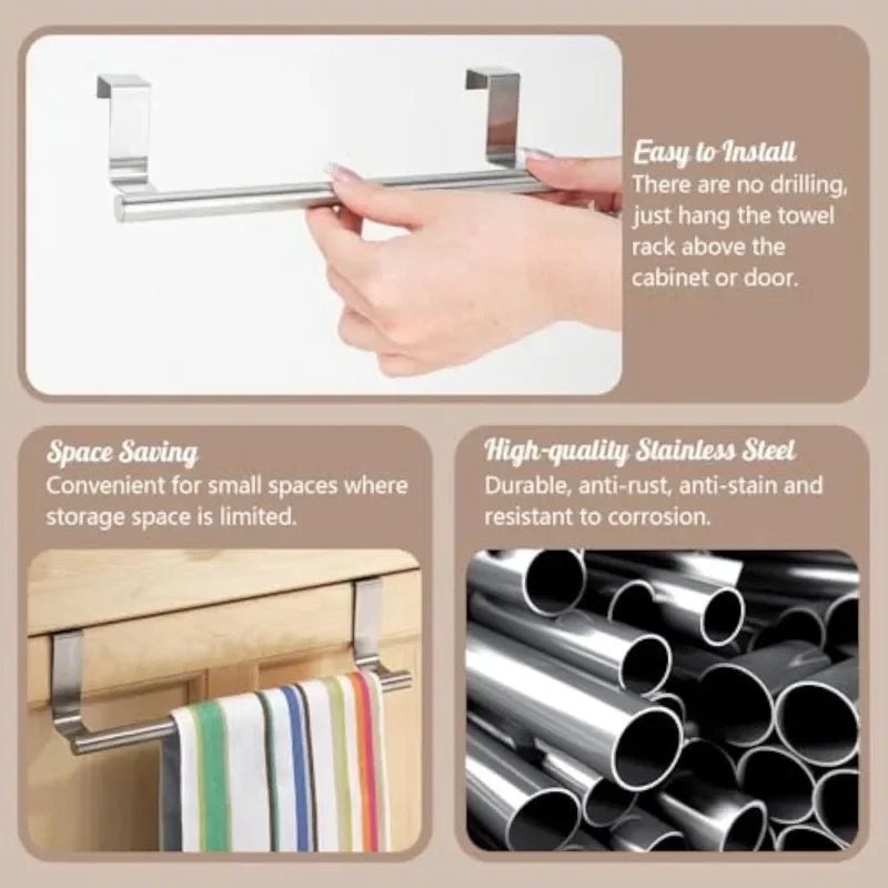 1/2p Towel Rod Steel Metal Wire Over Cabinet Towel Rack Storage