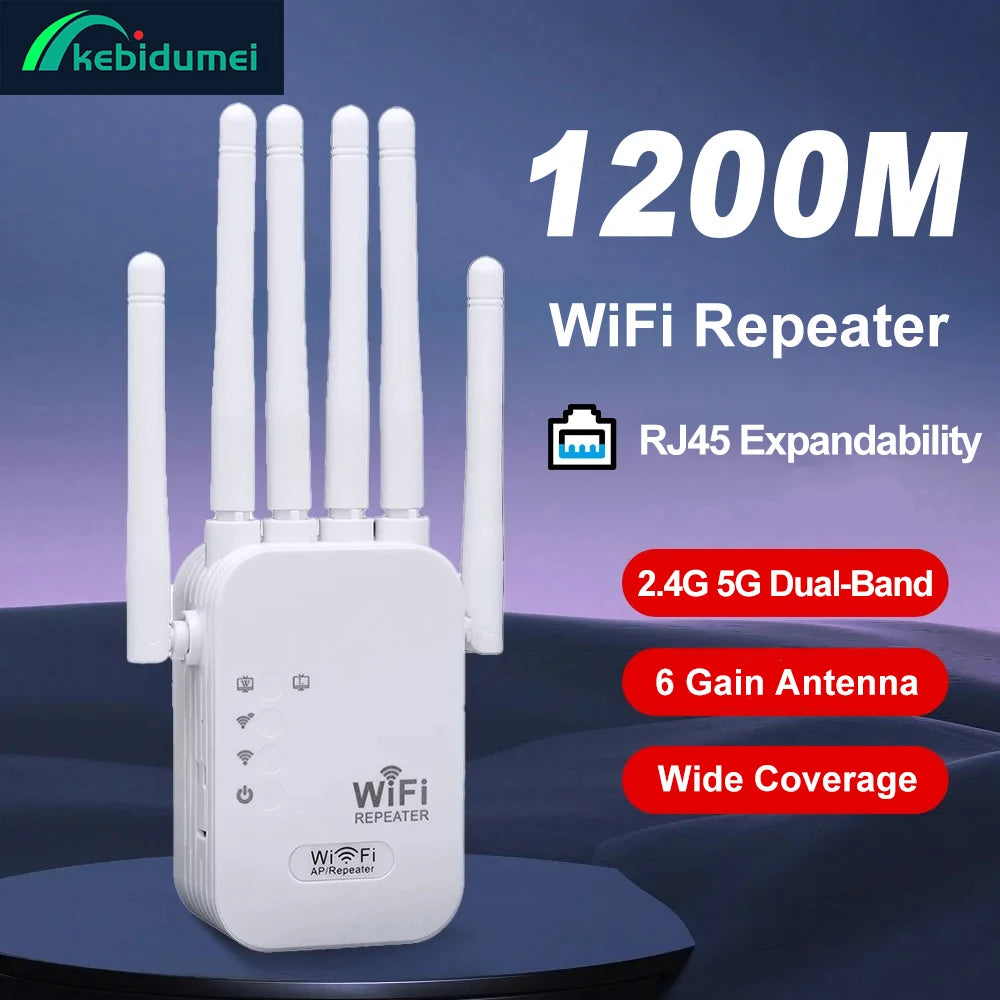 Kebidumei 1200Mbps Dual-Band WiFi Repeater & Extender – 2.4G/5G AC