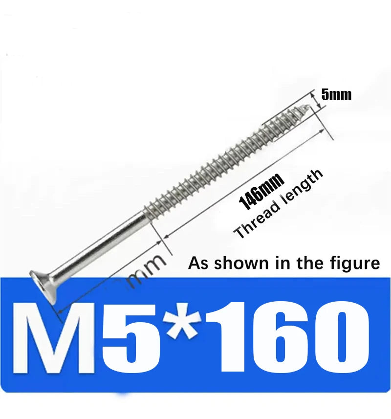 M5 lengthening Flat Head Tapping Long Wood Screw Stainless steel
