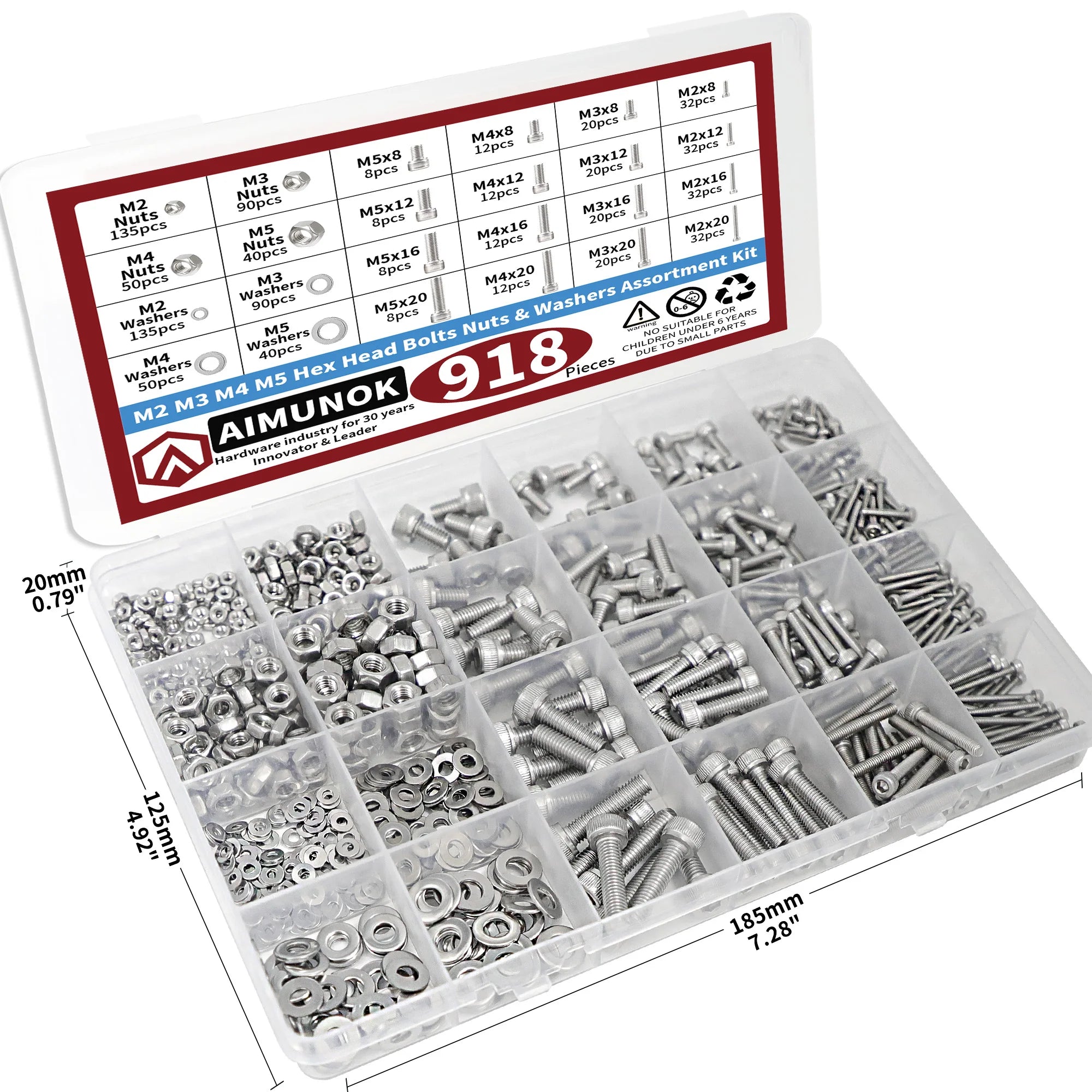 918pcs Nuts and Bolts Assortment Kit - M2, M3, M4