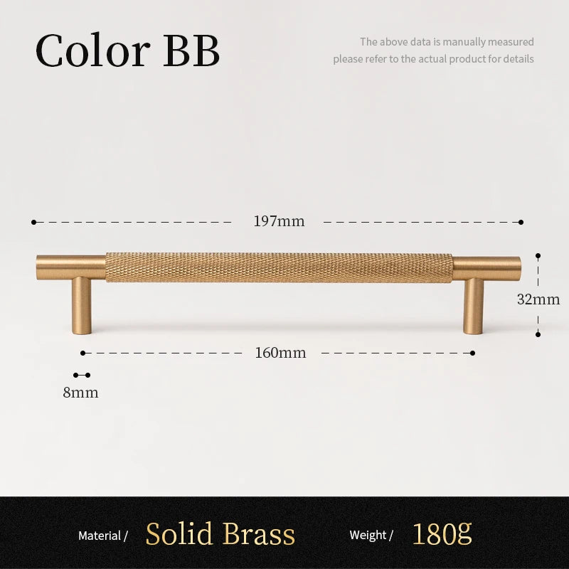 Solid Brushed Brass Handle Cross Knurled Kitchen Cabinet Pu