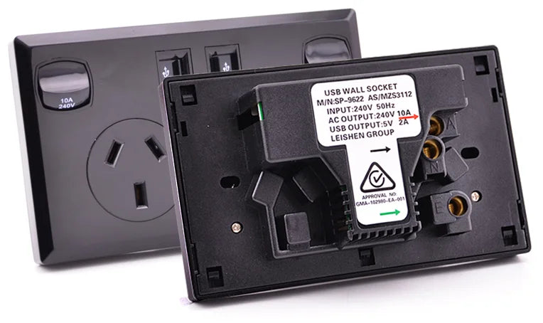 Australian Standard Usb Wall Dual Socket with 2gang Switch
