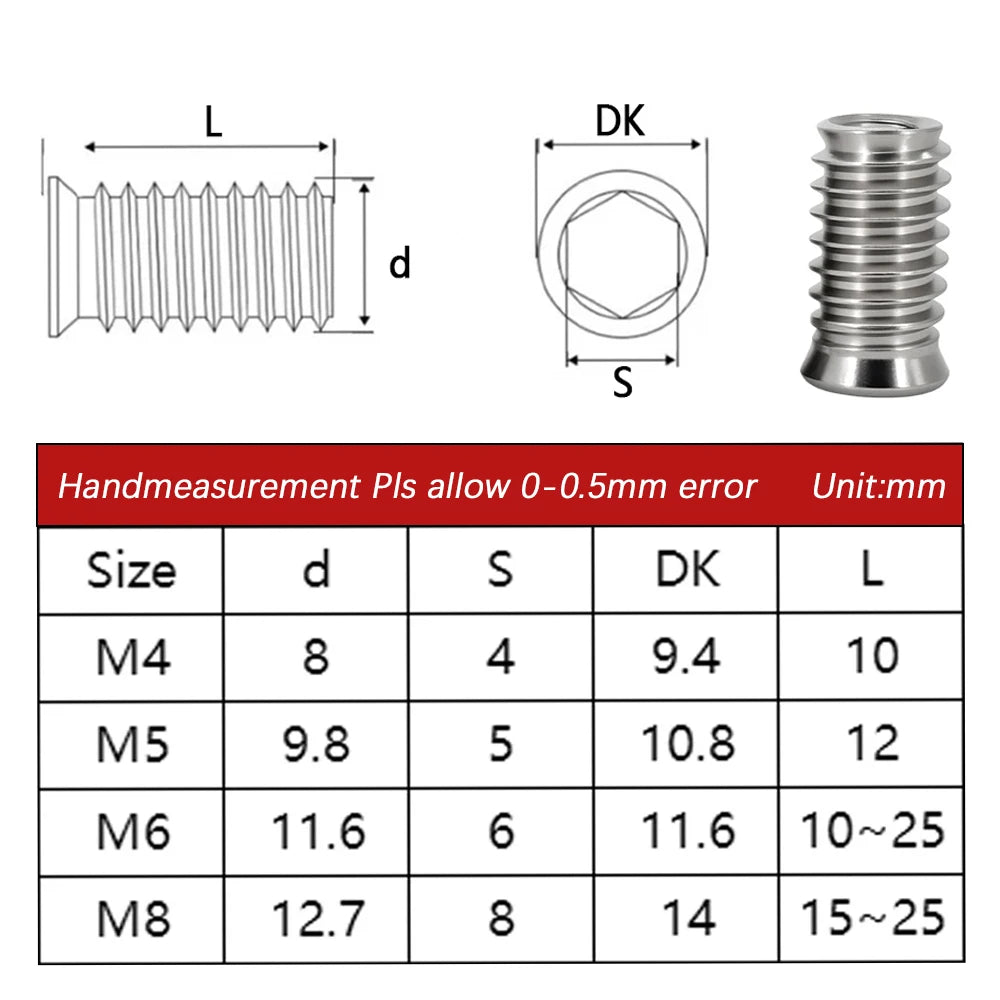 304 Stainless Steel Hex Socket Embedded Insert Furniture Nut M4 M5 M6