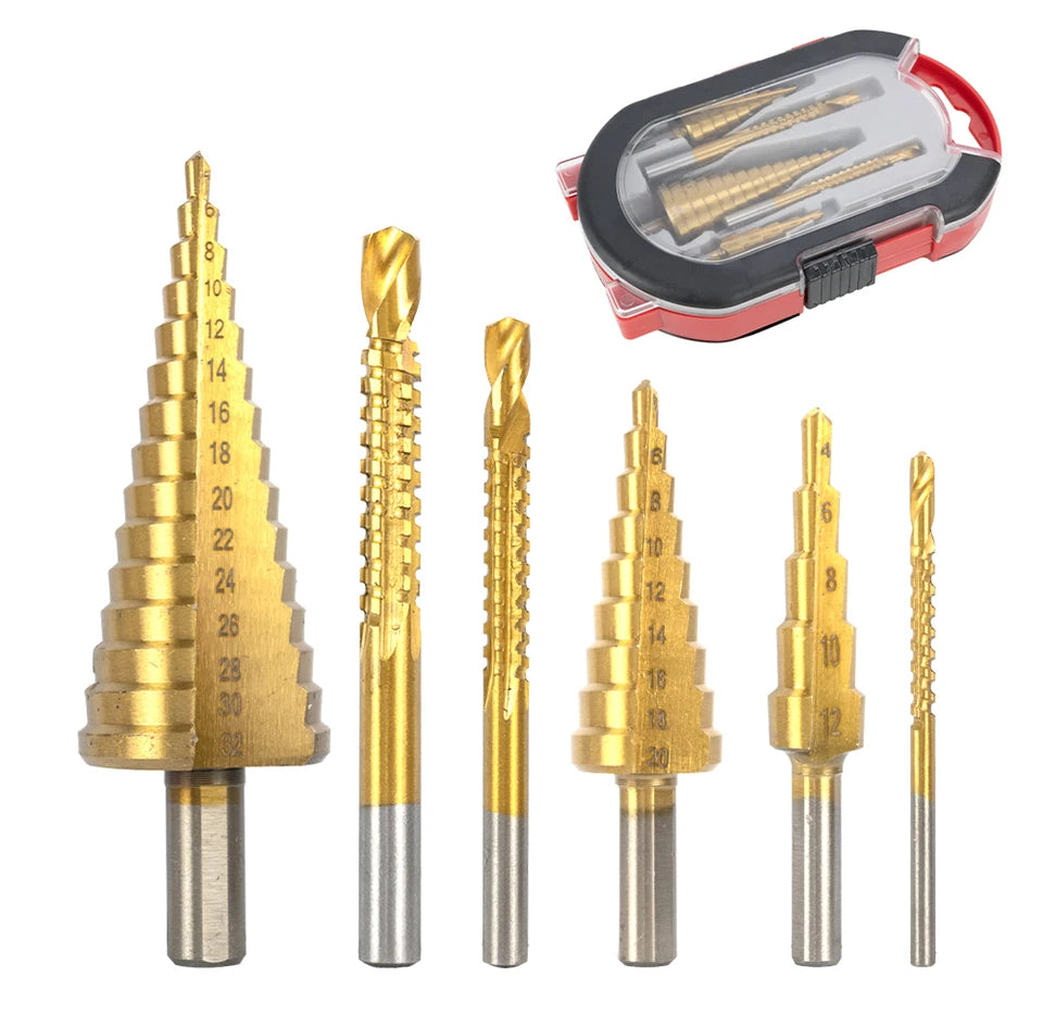 Premium 6pcs Titanium Step Drill Bit Set 4-12 4-20 4-32mm 3-8 mm for