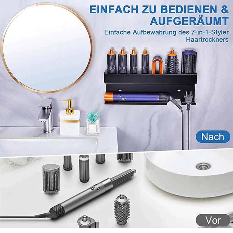 Non drilling wall mounted hair styling tool storage rack