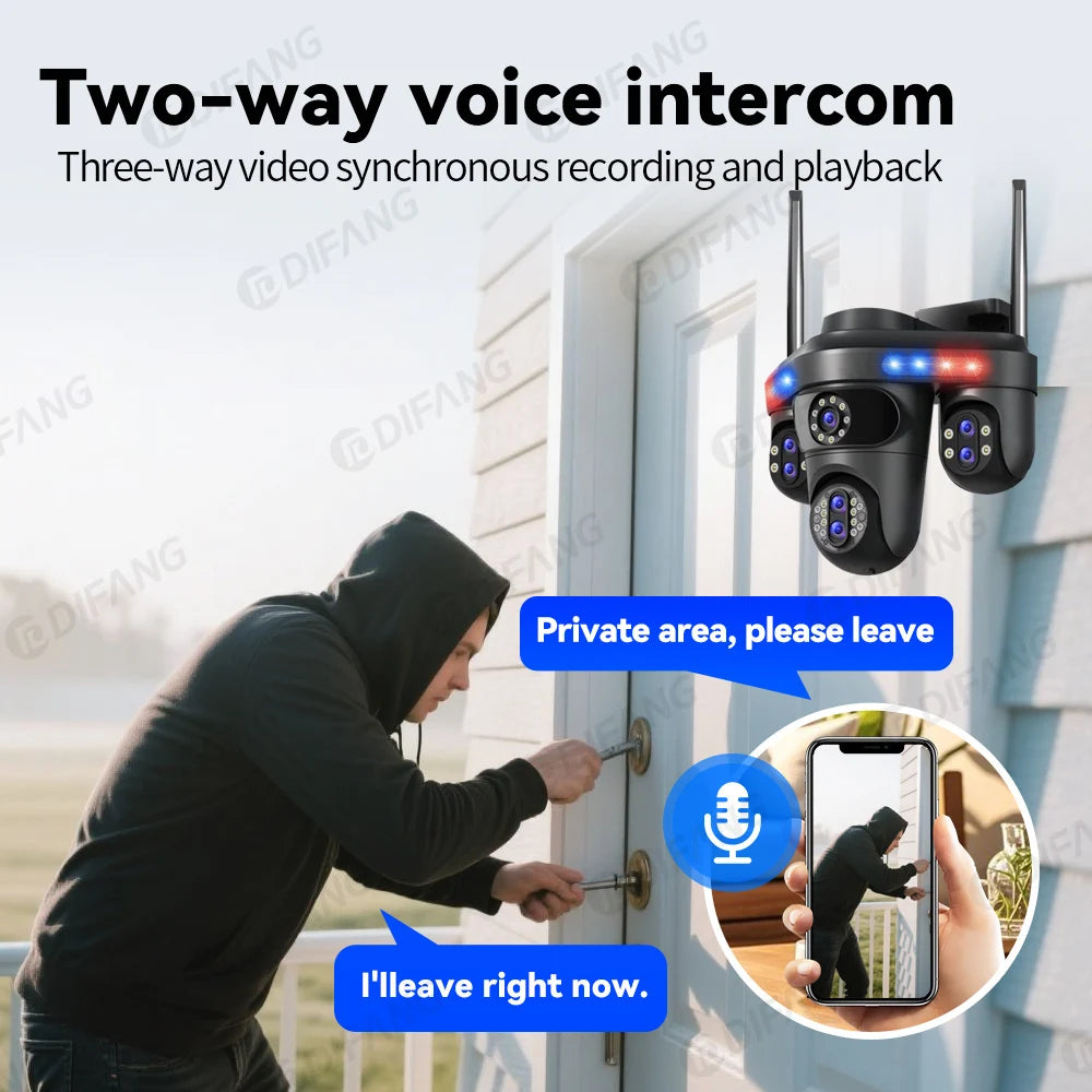 DIFANG 35MP WiFi IP Camera 4 Screens 7 Lens 10X Zoom Outdoor Wireless