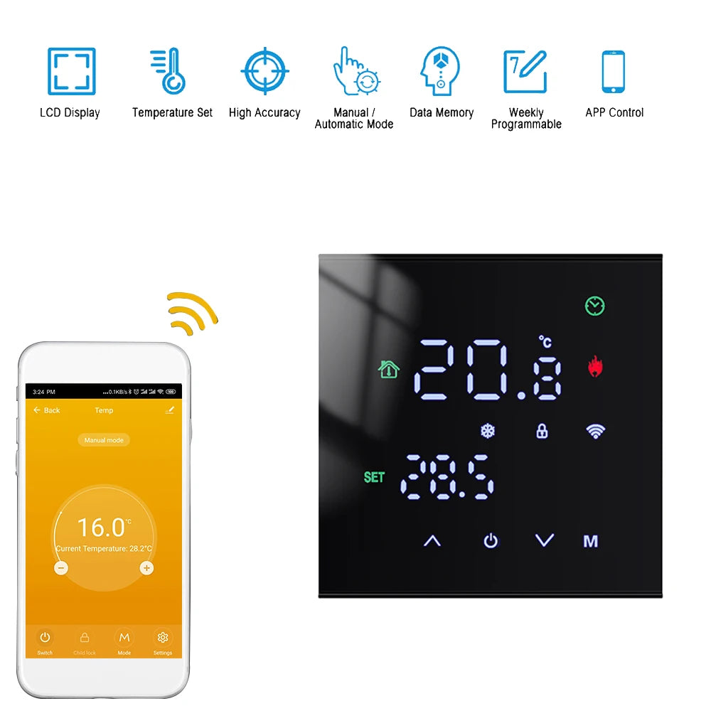 Tuya WiFi Smart Thermostat – LCD Touch Screen for Floor & Gas Heating