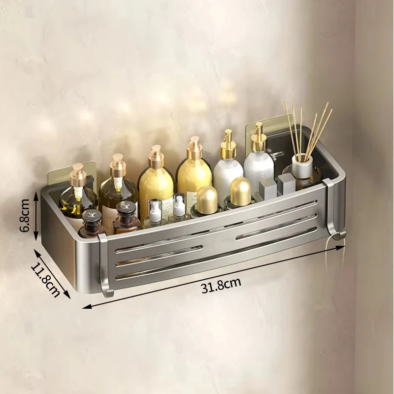 Wall Mounted No-Drill Bathroom Shelf Aluminum Alloy Storage Holder