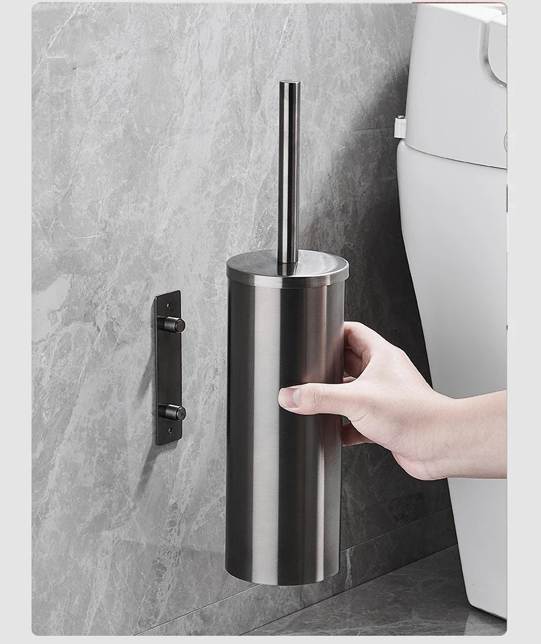 Toilet Brush Wall Mounted 304 Stainless Steel Cleaning Tools No Drill