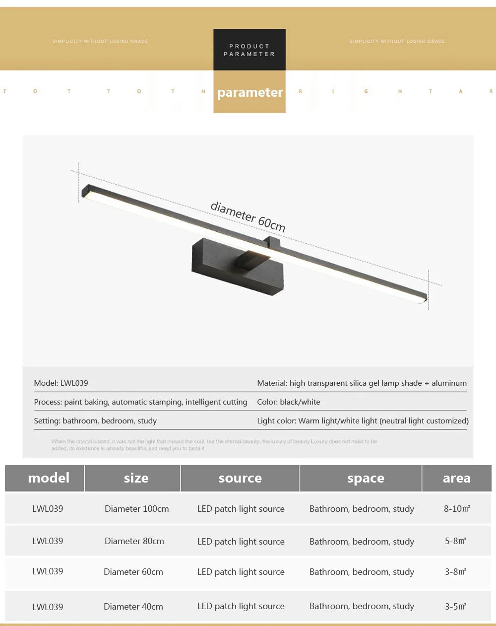 Modern LED Wall Light Bathroom Hardwares Wall Lamp Three Colors