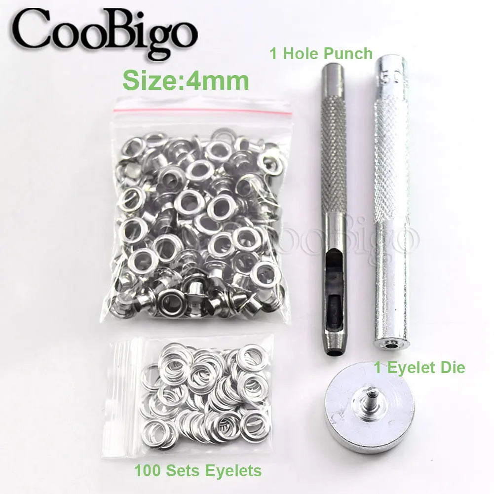 100sets Metal Eyelet Grommet Punch Installer Tool Set for Belt