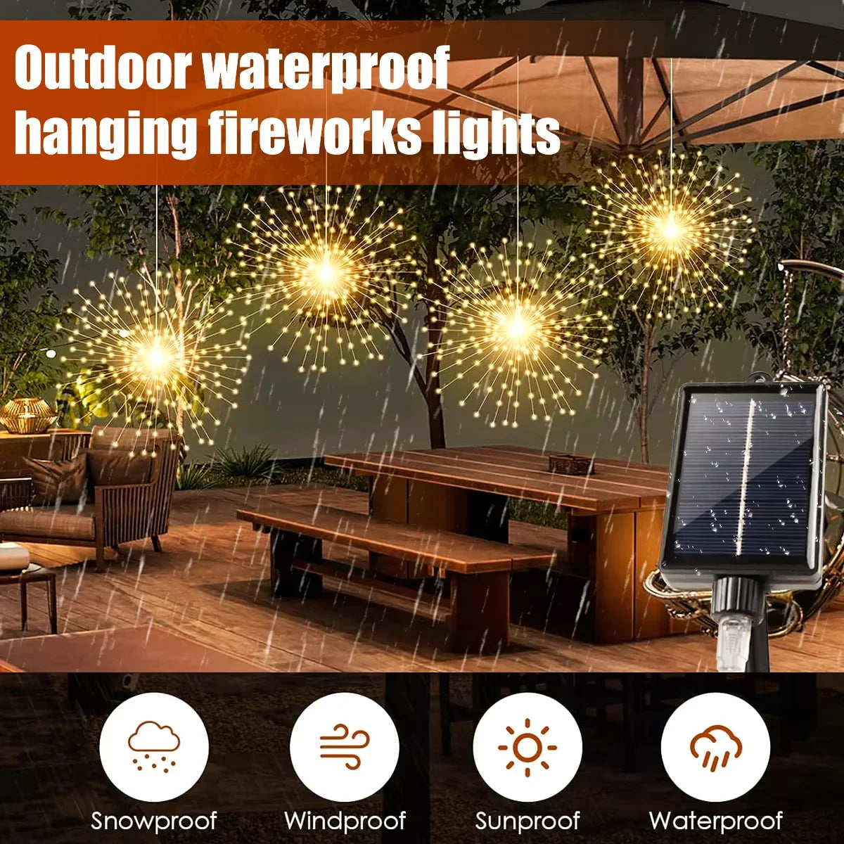 1PC Hanging Solar Firework Lights, 480LED Starburst Lights