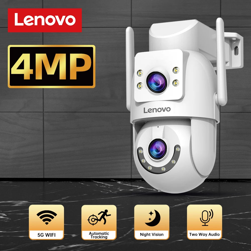 Lenovo 4MP HD Wifi PTZ Camera Outdoor Dual Lens Dual Screen Auto
