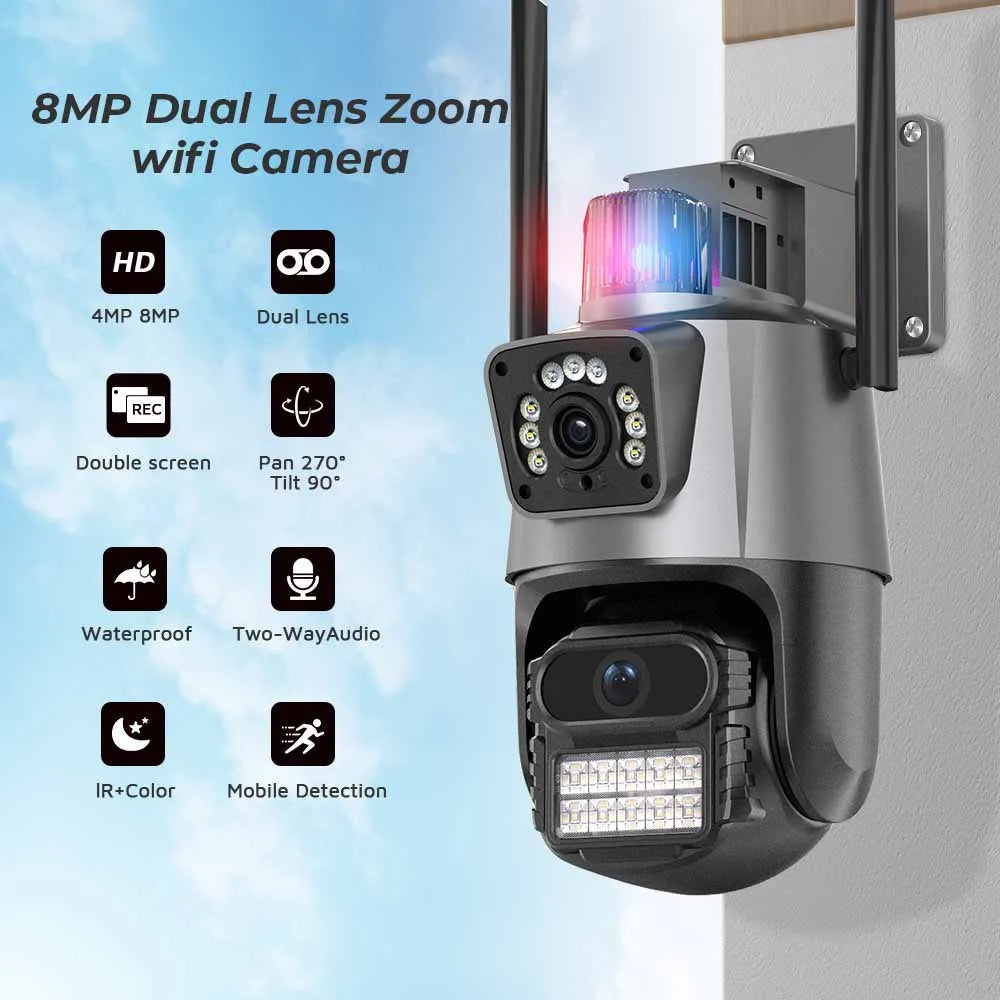 BESDER Wifi PTZ Camera 8MP Dual Screen IP Cam Outdoor Surveillance