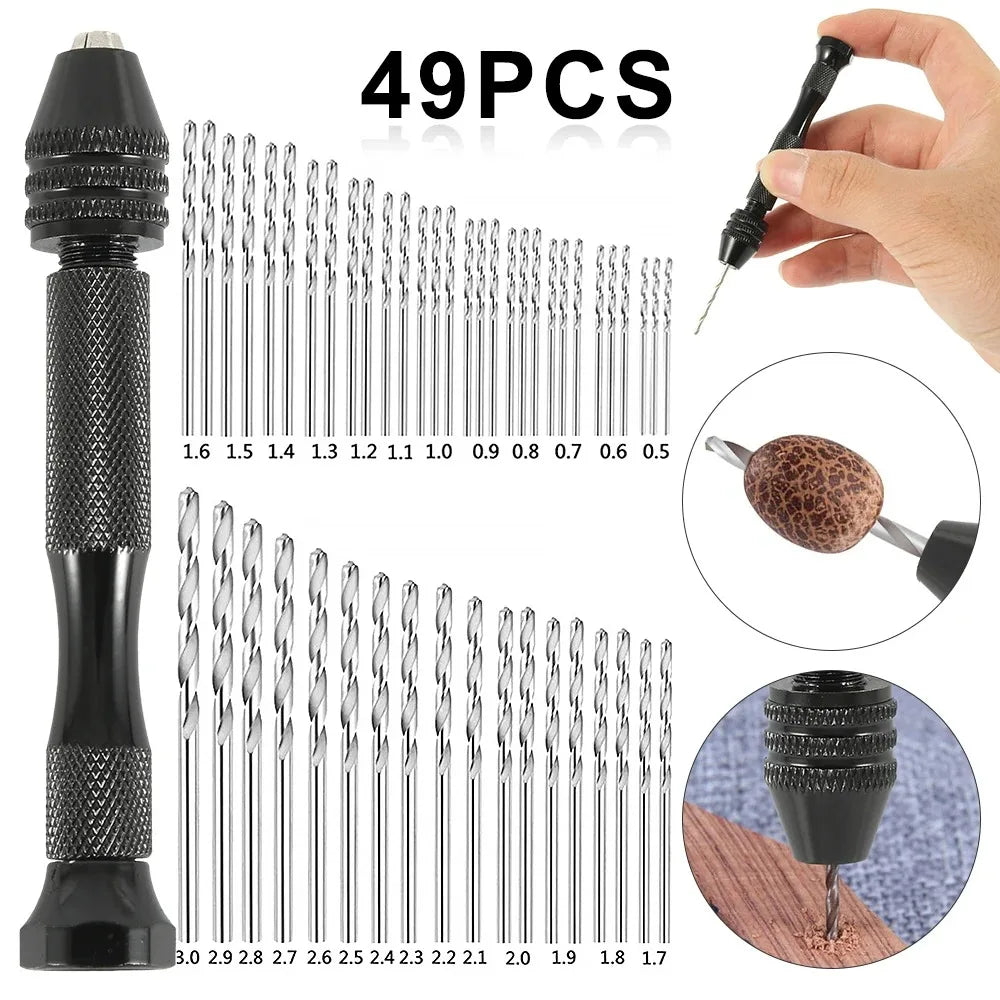 49-Piece Mini Hand Drill Set — 0.2mm to 3.4mm with Aluminium Pin Vi