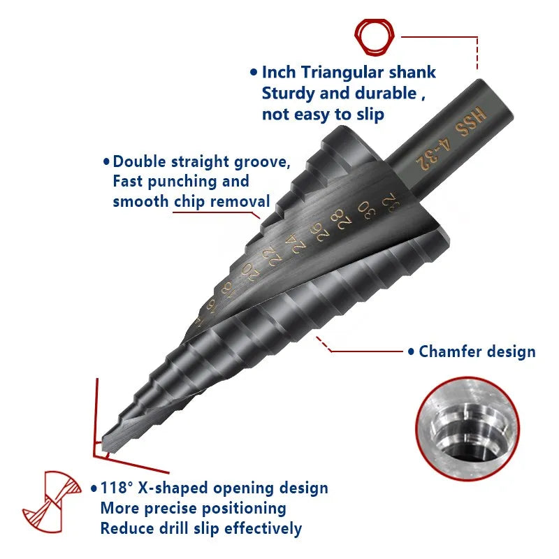 XCAN 1/3Pcs HSS Step Drill Bit 4-12mm 4-20mm 4-32mm High Speed Steel