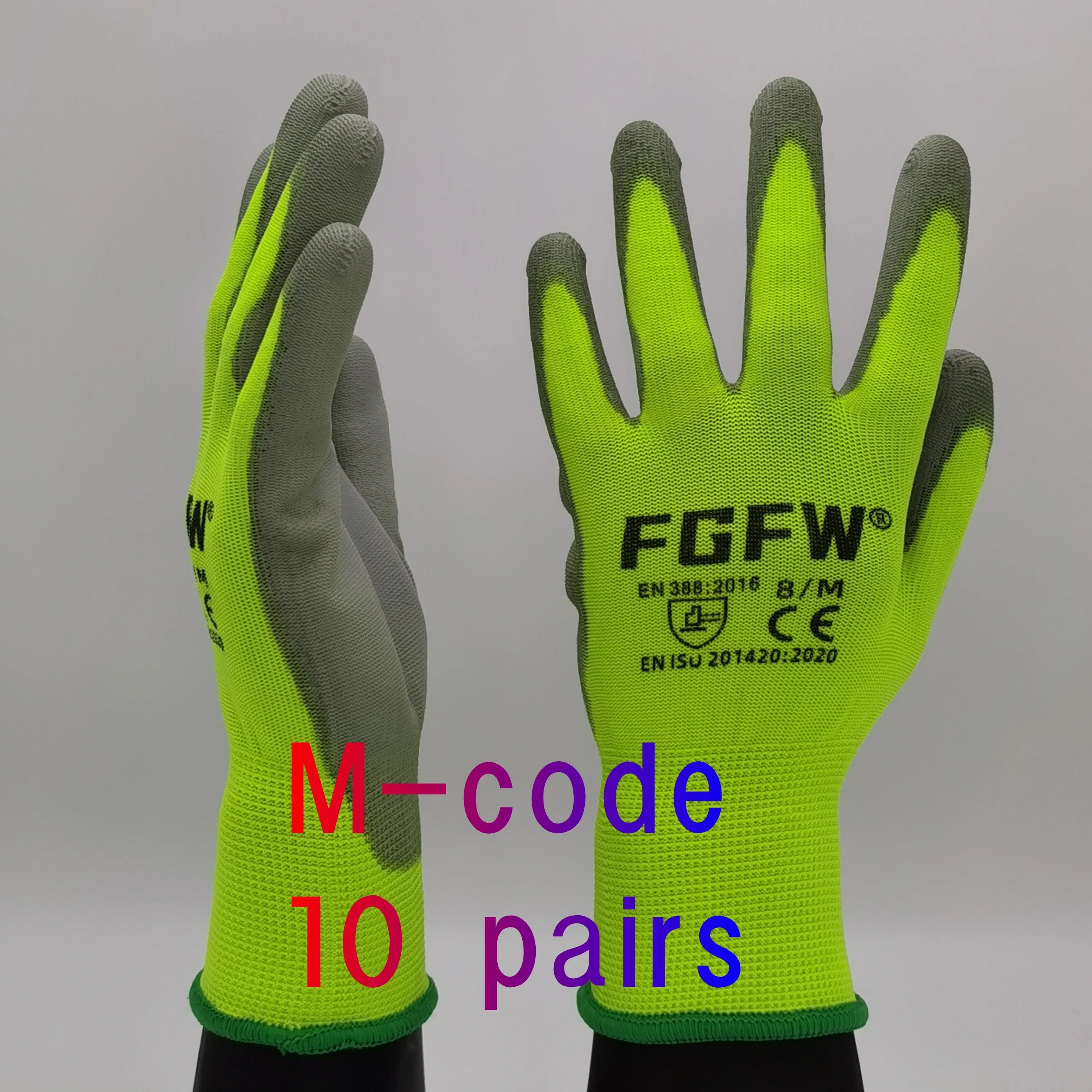 10 Pairs PU Coated Work Gloves - Lightweight
