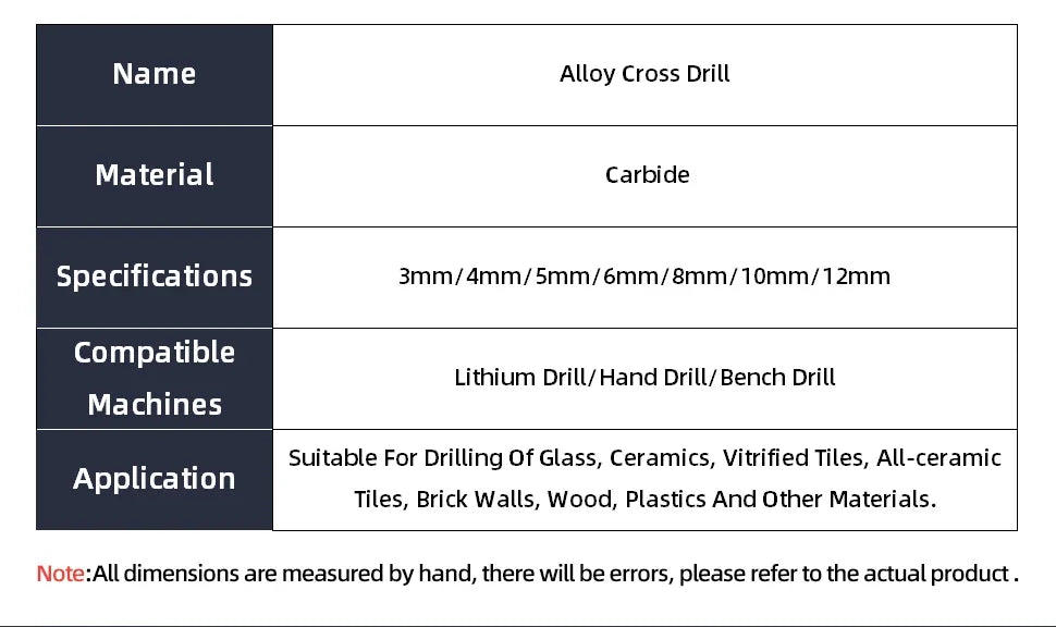 Cross Hex Drill Bit Set For Concrete Porcelain Tile Glass Metal