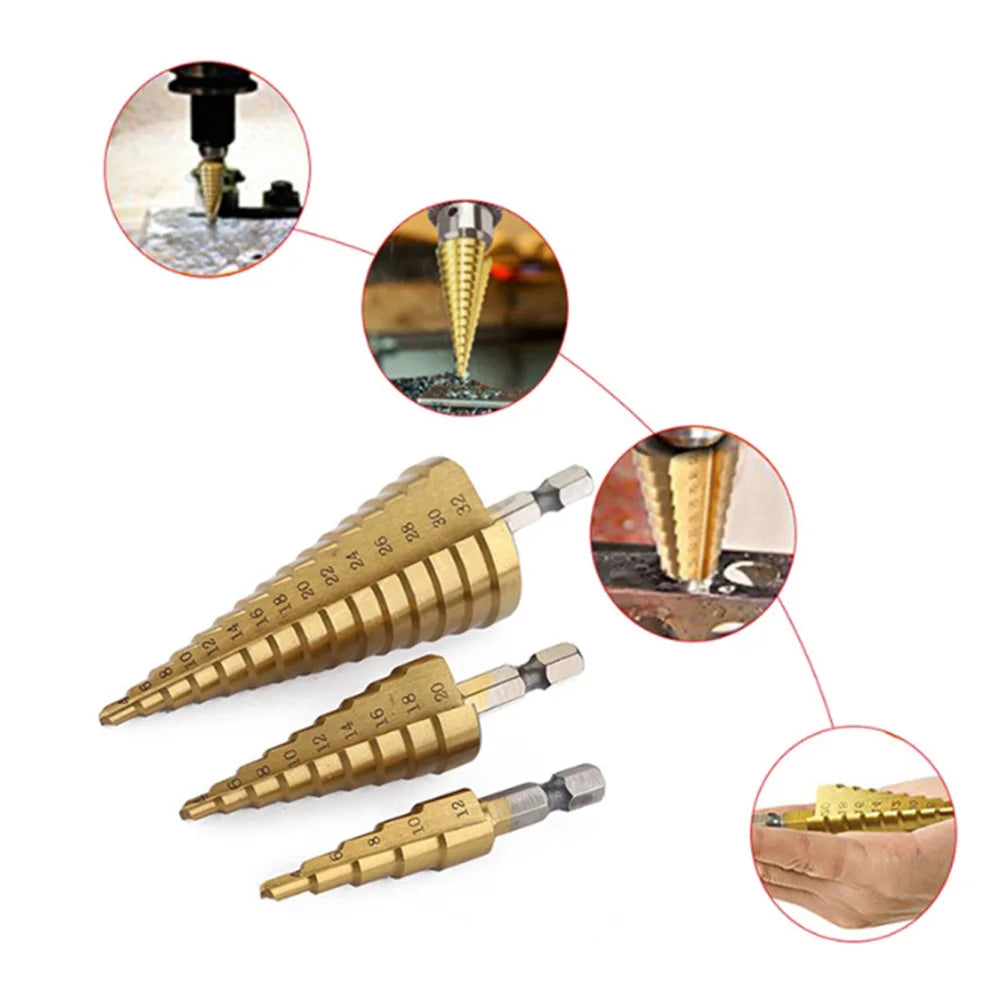 HSS Step Drill Titanium Plated Hexagonal shank straight groove bit