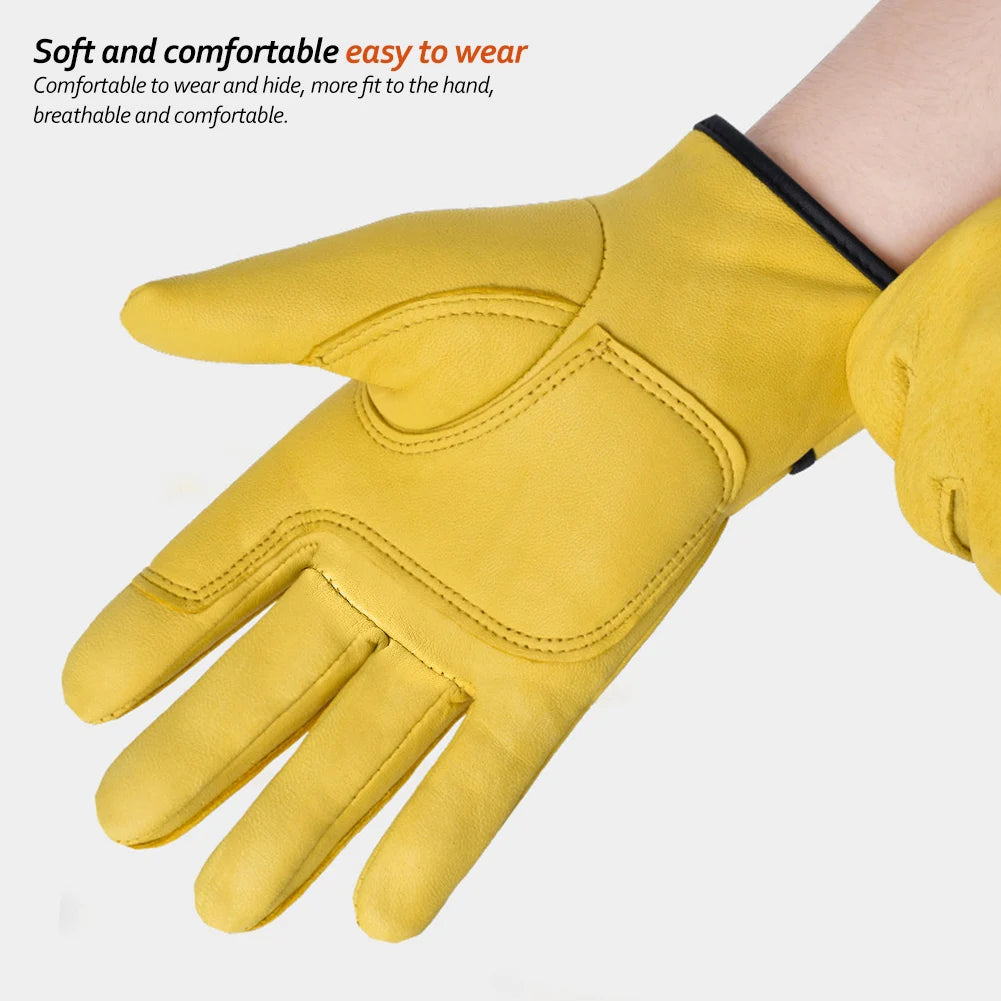 Men Work Gloves Soft Cowhide Driver Hunting Driving Farm Garden
