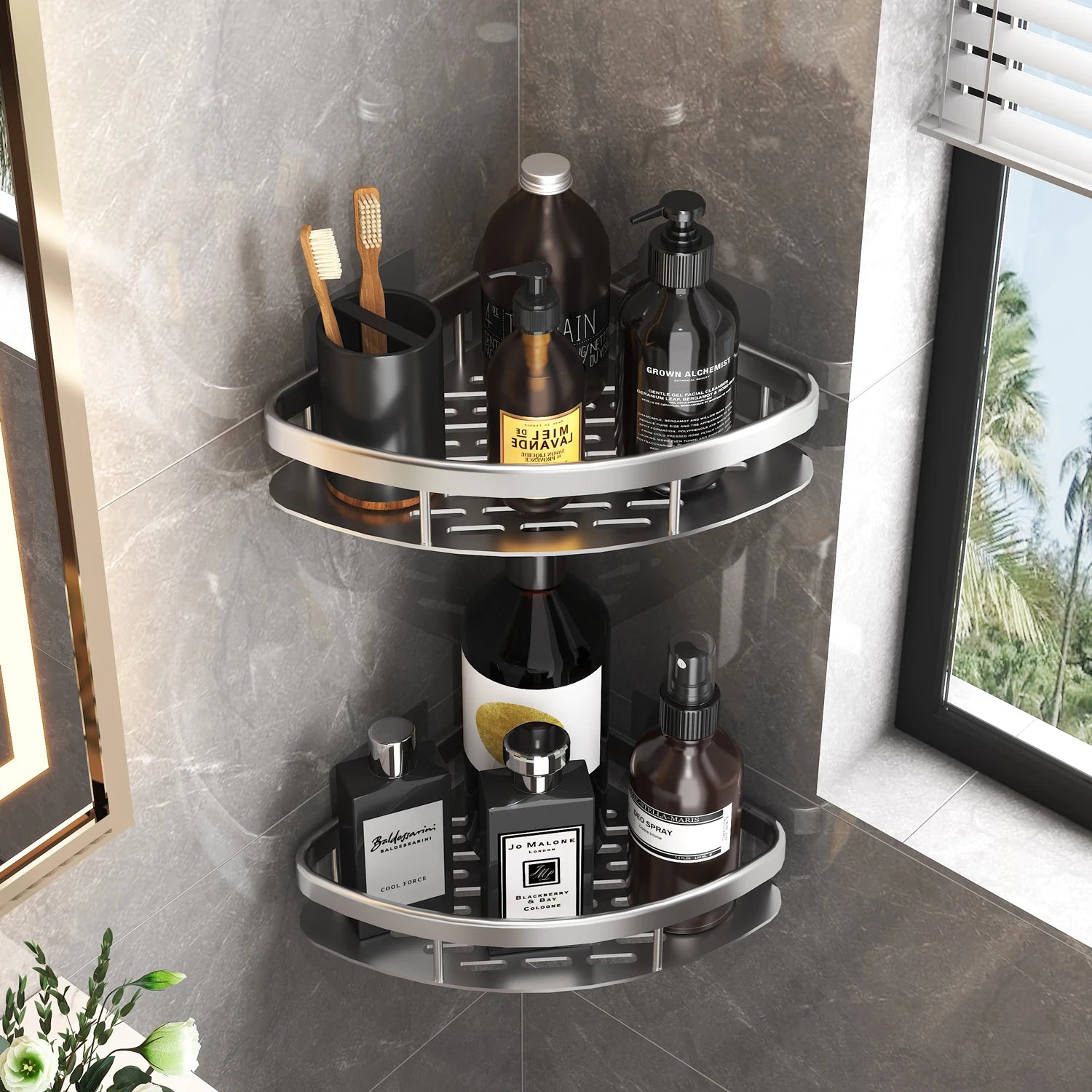 Bathroom No-Nail Shelf Shower Corner Shelf Aluminum Shampoo Shelf