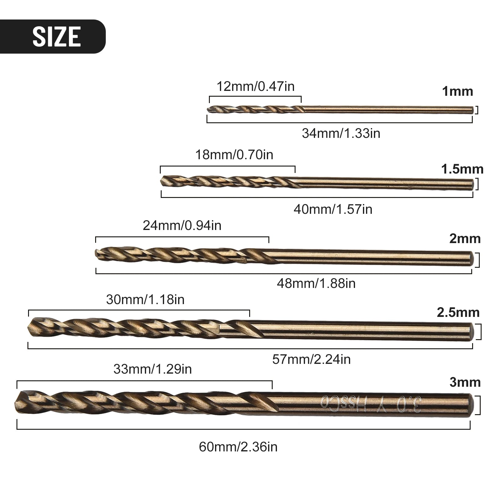 5pcs HSS M35 Cobalt Drill Bit 1mm 1.5mm 2mm 2.5mm 3mm Drill Bit Hole