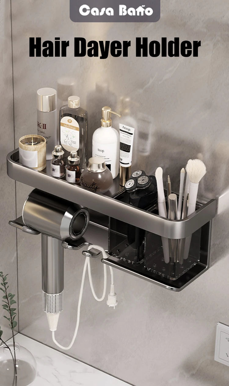Bathroom Shelf Makeup Storage Organizer Aluminum Alloy Hair Dryer