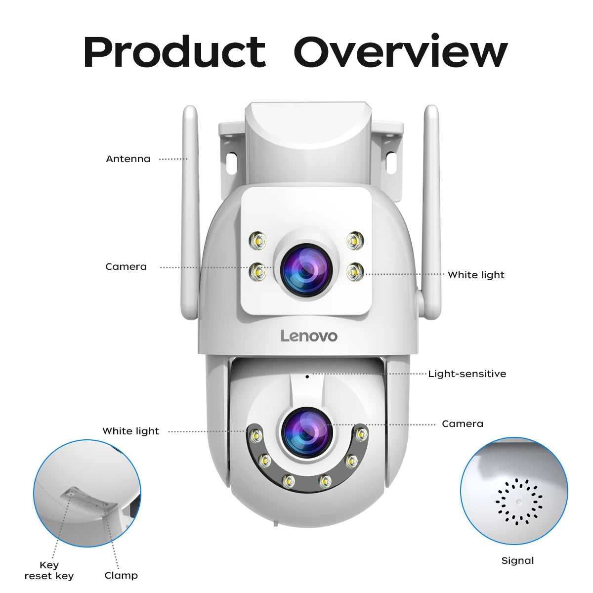 Lenovo 4MP HD Wifi PTZ Camera Outdoor Dual Lens Dual Screen Auto