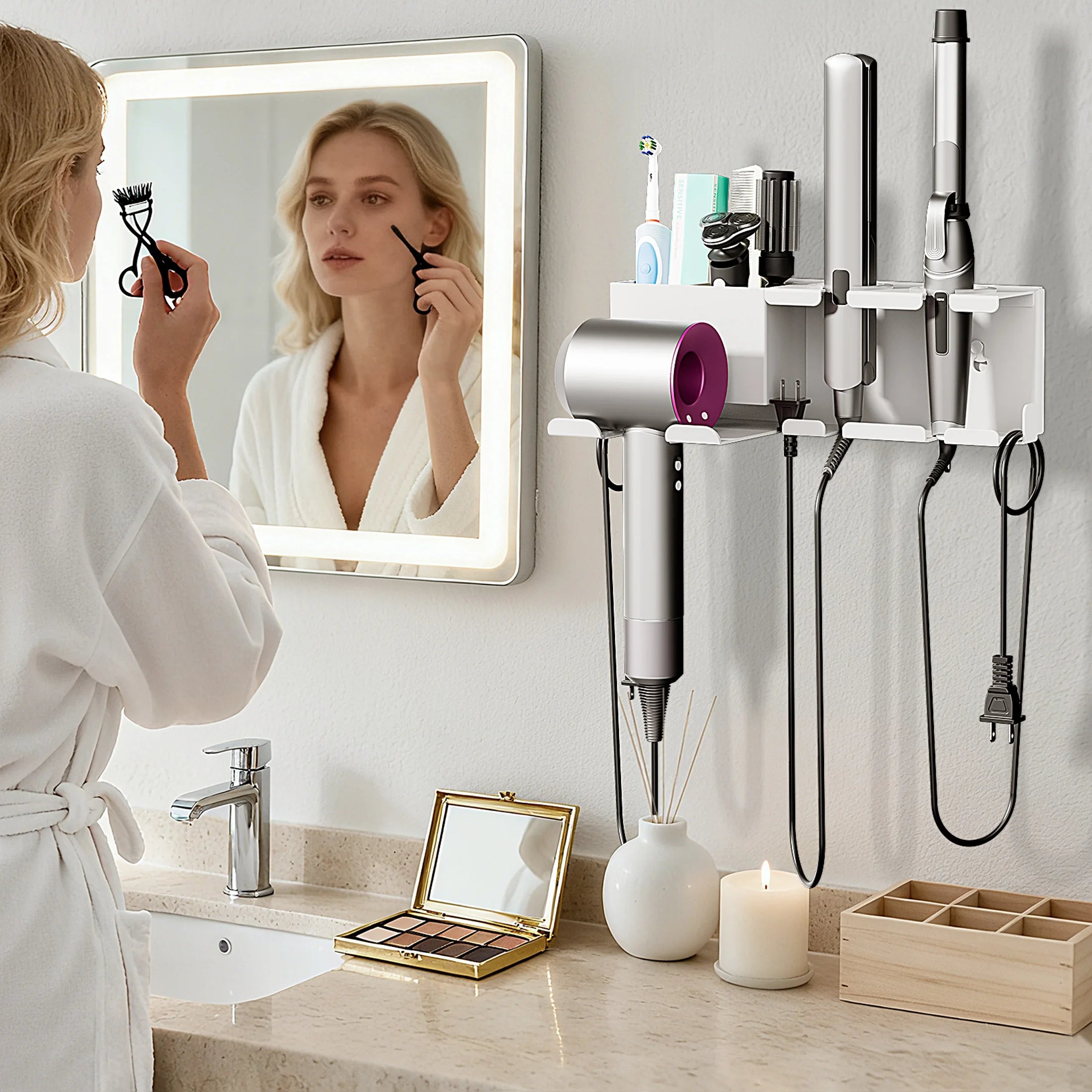 Wall Mounted Hair Dryer Holder Stand Space-Saving Blow