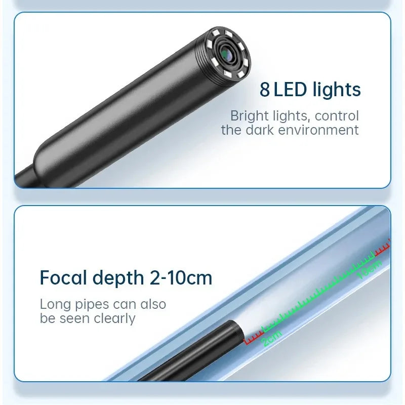 Endoscope Camera 1080P HD Borescope with 8 LED Lights 8mm Inspection