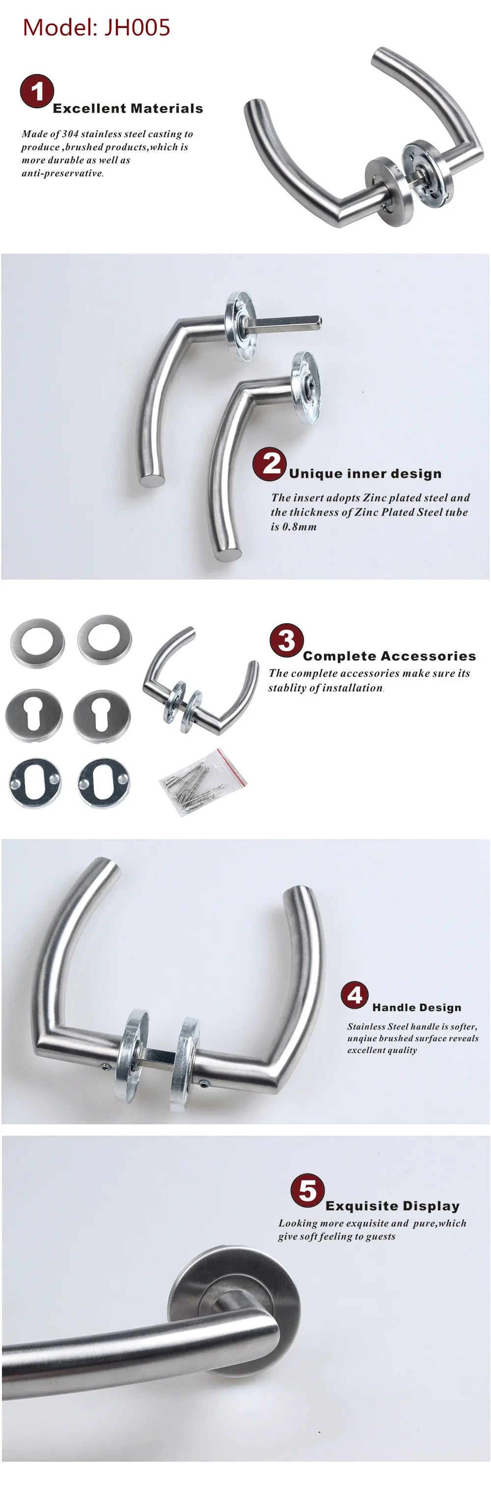 Door Handle Set Stainless Steel Interior Home Lever Handle Lock