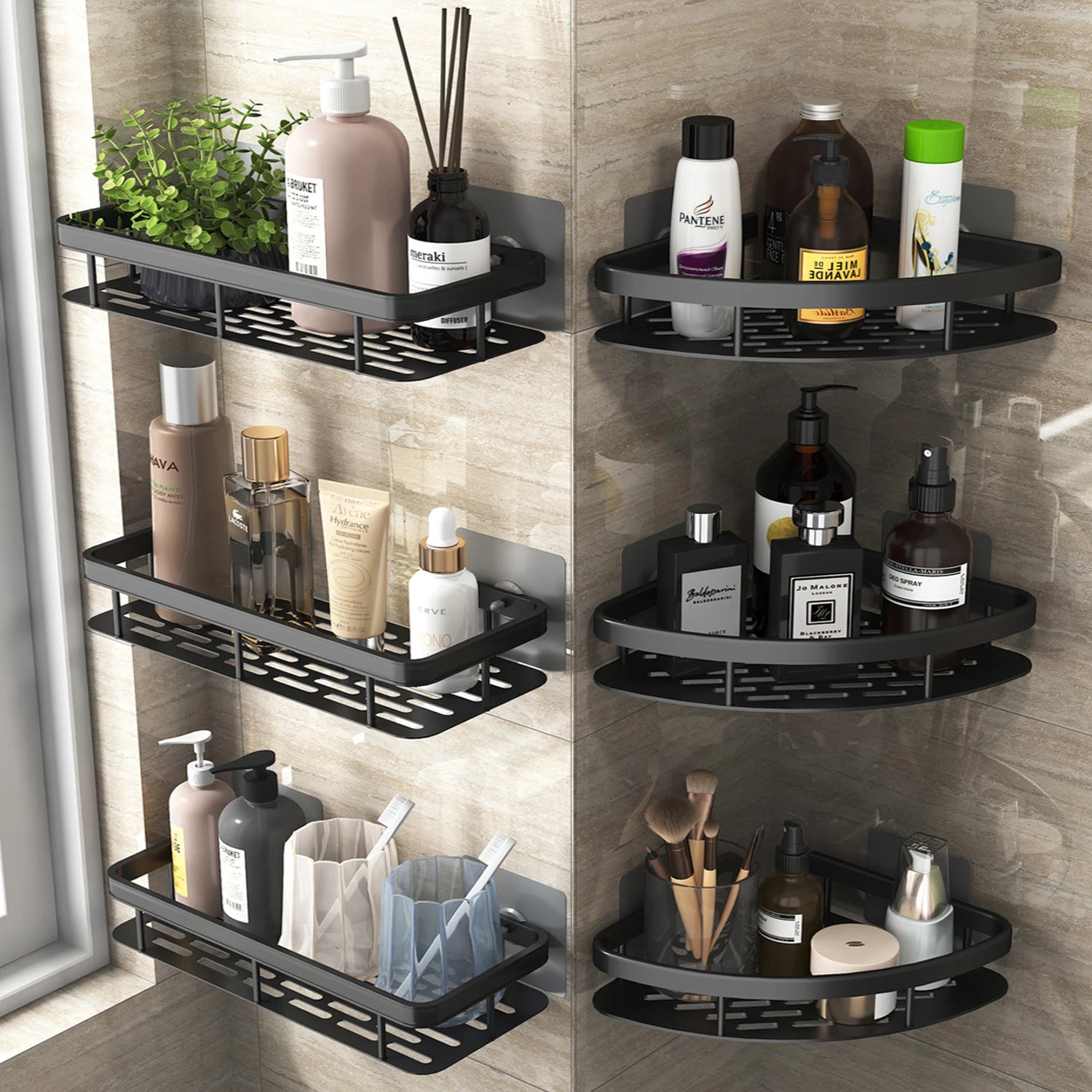 Bathroom No-Nail Shelf Shower Corner Shelf Aluminum Shampoo Shelf