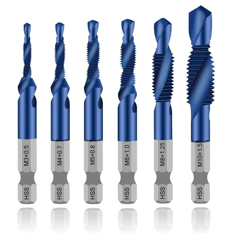Hex Shank Titanium Plated HSS Screw Thread Metric Tap Drill Bits