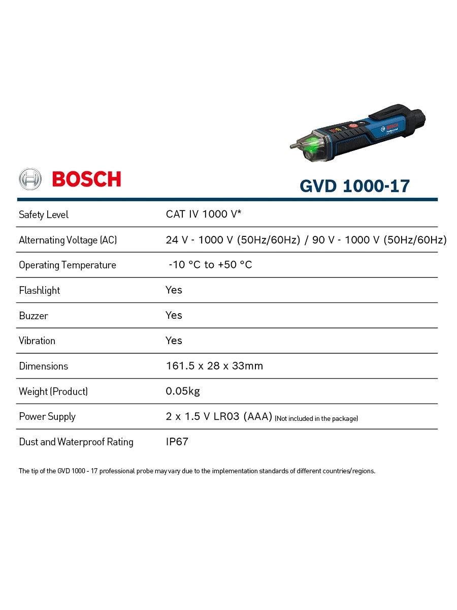 Bosch GVD 1000-17 Non-Contact Voltage Detector 24V-1000V Voltage