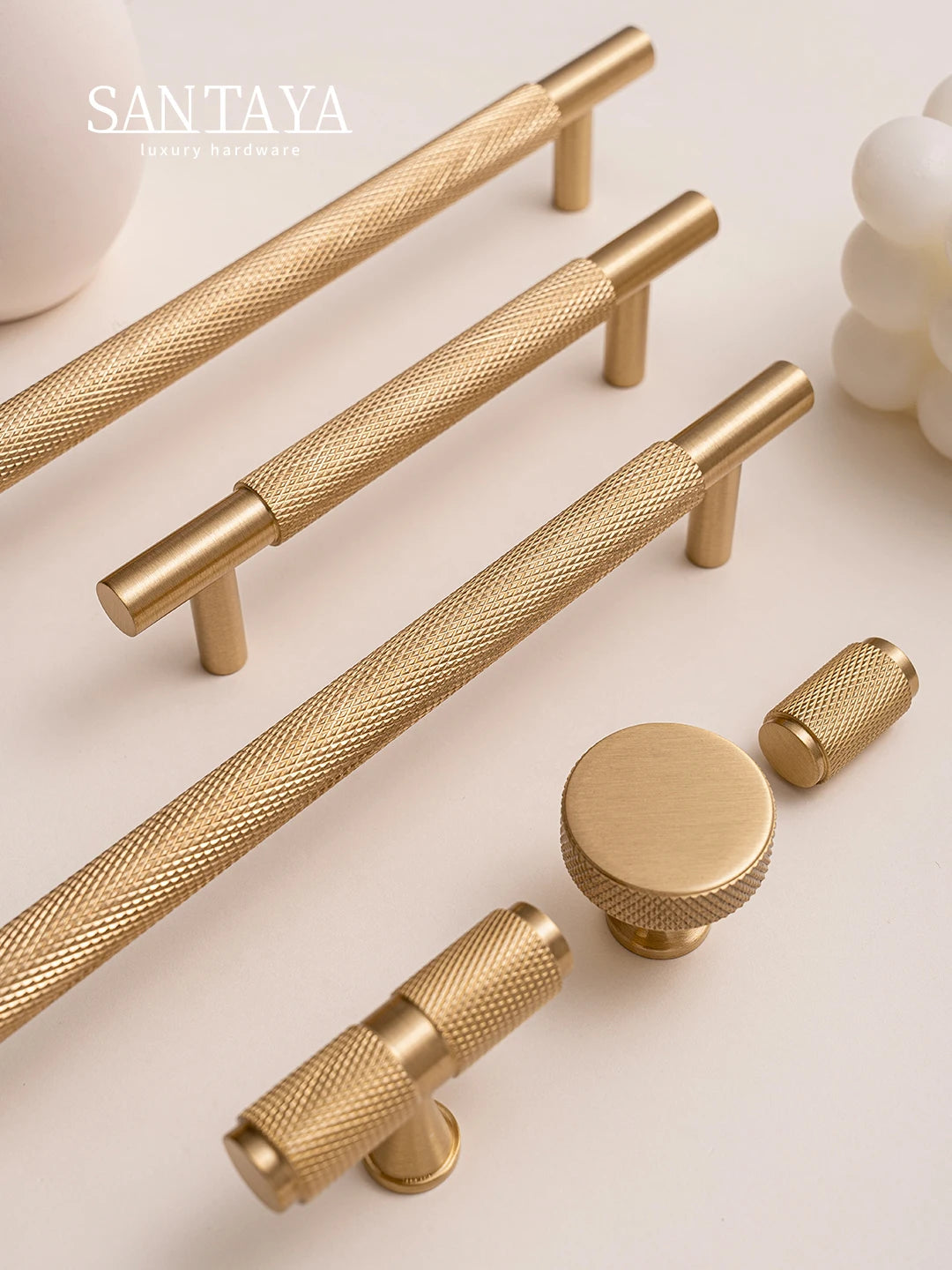 Santaya Solid Brushed Brass Handle Cross Knurled Kitchen Cabinet
