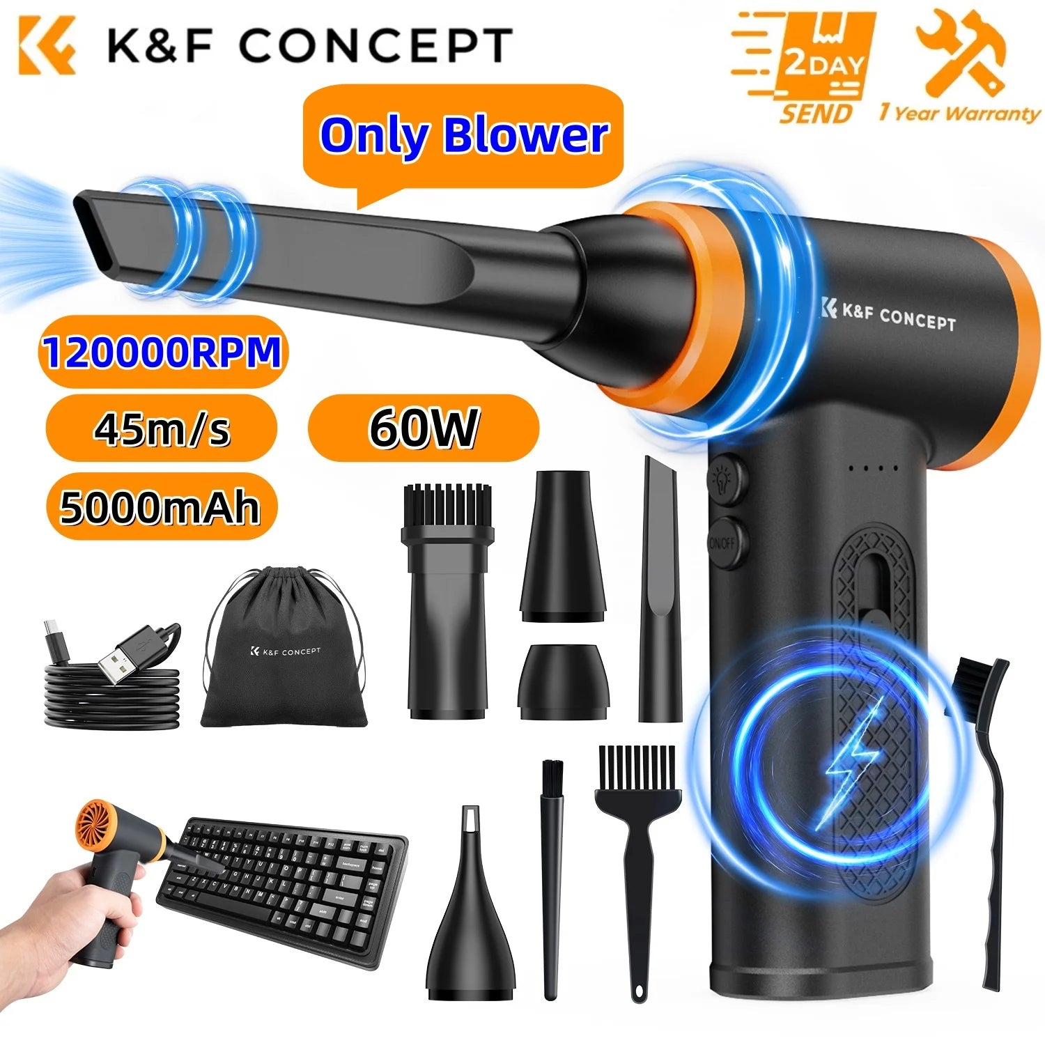 K&F Concept Cordless Electric Air Duster – PC, Laptop & Camera Cleaner