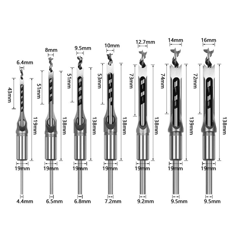 6-16mm HSS Square Hole Drill Woodworking Drill Tools Auger Mortising