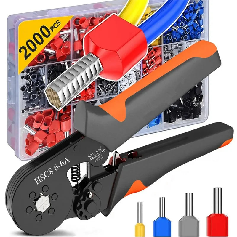 Hexagonal Self-Adjustable Ratchet Ferrule Crimping Tool Kit 23-10AWG