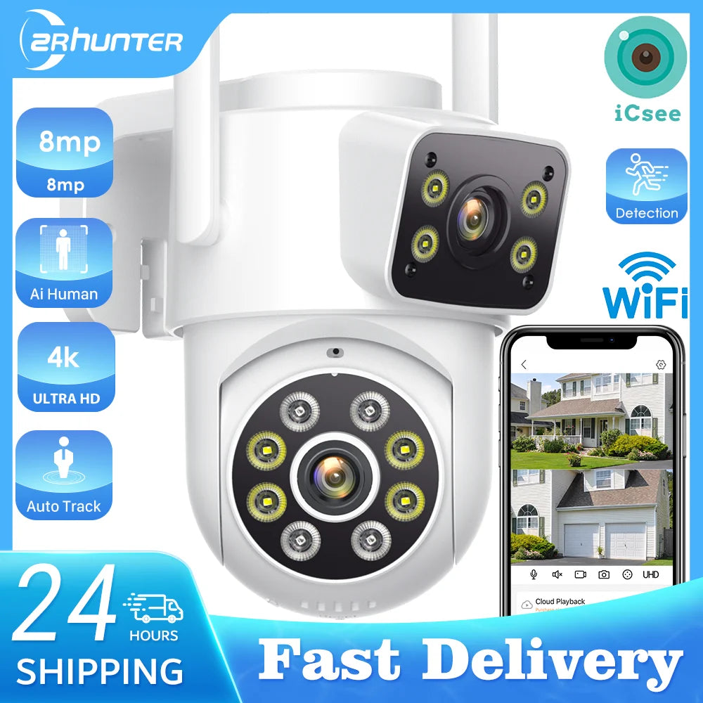 8MP 4K Outdoors Wifi Camera Dual Lens Security PTZ IP Camera 5X