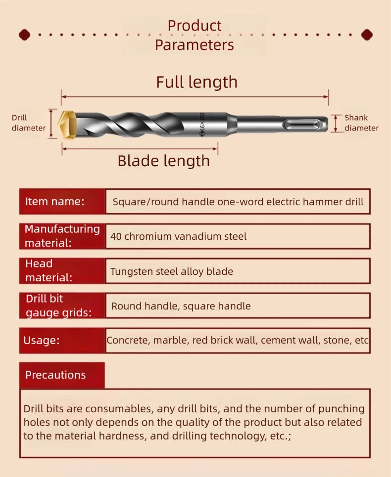 TG Carbide Tungsten Steel Alloy Head Electric Hammer Drill BitA