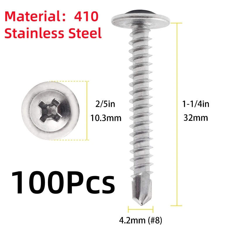 100pcs 410 Stainless Steel Truss Head Self-Tapping Screws